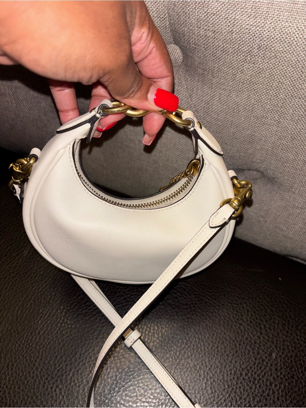 Coach Cream Crescent Mini Shoulder Bag with Gold Hardware